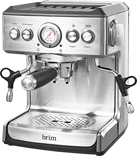 Brim 19 Bar Espresso Machine, Fast Heating Cappuccino, Americano, Latte and Espresso Maker, Milk Steamer and Frother, Removable Parts for Easy Cleaning, Stainless Steel