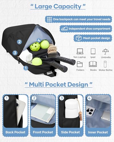 Black Gym Backpack for Women Men with Expandable Shoe Compartment, Mini Foldable Outdoor Weekender Hiking Bag Sports Backpack for Swimming Fitness Yoga Dancing4