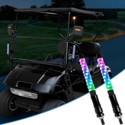 iLSKW 2-Pack 1FT Golf Cart LED Whip Lights Holder, for 0.59-1.18" Rails, APP&Remote Control RGB Whips, with Brake Turn Reverse Signal Function, for 36V 48V 72V Golf Carts (Included DC Converter)