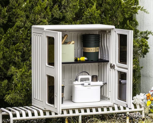 Image of KINYING Outdoor Storage Cabinet Waterproof,Resin Garage and Laundry Room Wall Mounted Cabinets,Outdoor Storage Box with Doors and Shelves,White