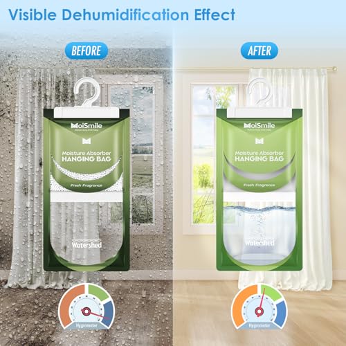 Image of Moisture Absorbers 10 Pack Fresh Fragrance, Hanging Closet Dehumidifier Bags, Humidity Absorber, Compact Eliminates Odors Humidity Packs for Car, Bathroom, Bedroom, Basement, 9.8OZ
