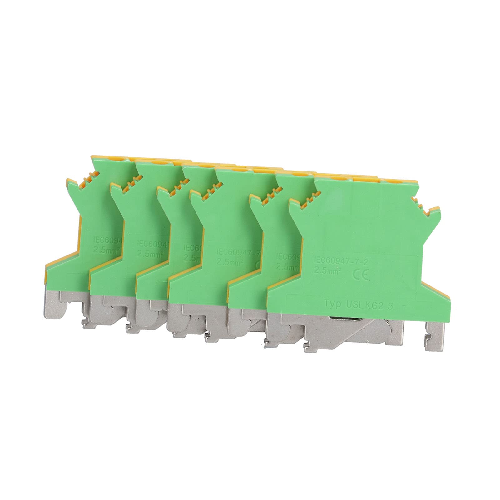 VOBOR Morsettiere per guida DIN, 50 pezzi morsettiere a crimpare elettriche con messa a terra a 2 canali,USLKG-2.5