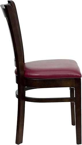 Miniatura 7 de Flash Furniture HERCULES Series - Silla de restaurante de madera de nogal, con respaldo de listones verticales, asiento de vinilo color burdeos