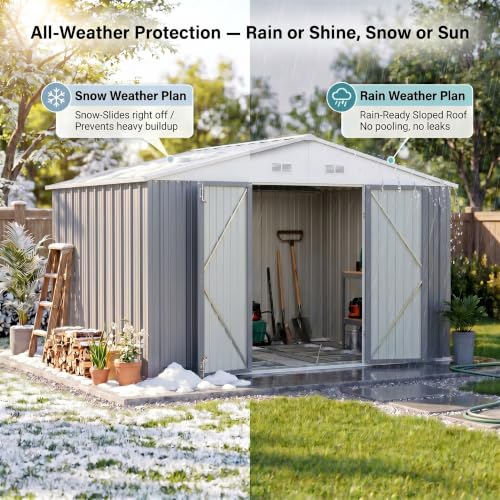Image of Devoko 10x8 FT Outdoor Storage Shed with Floor Frame, Metal Tool Shed for Garden Backyard Patio(Gray)