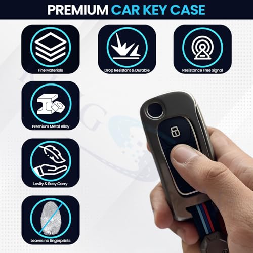 Image of KINGSWAY Tata Car Key Cover and Keychain Perfect Shape and Compatible with 3 Buttons Smart Key of All Tata Cars, Remote Key Shell, Key Case, Car Key Chain Cover, 360 Protection, Gunmetal Grey