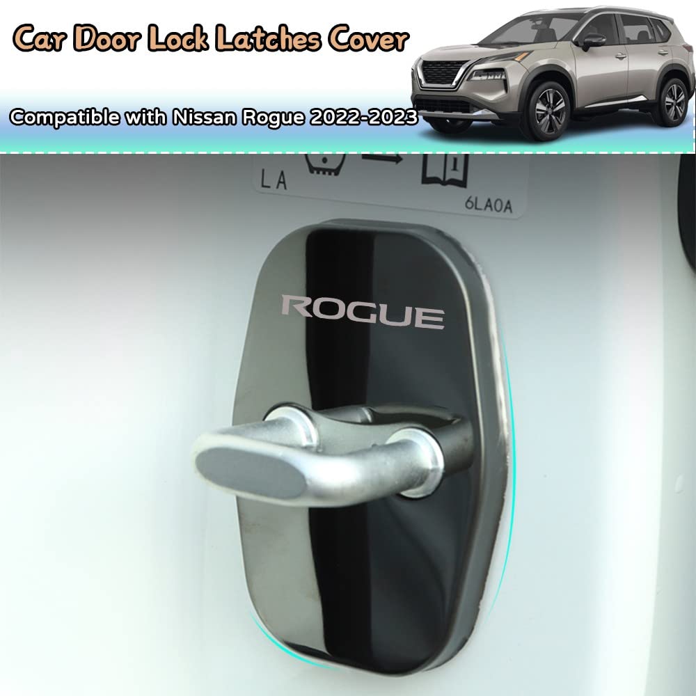 Kakash Custom Interior Accessories for Nissan Rogue 2022 2023 Stainless Steel Car Door Lock Latches Cover, Car Door Lock Protector Car Door Latch Cover Striker Protector(Black)