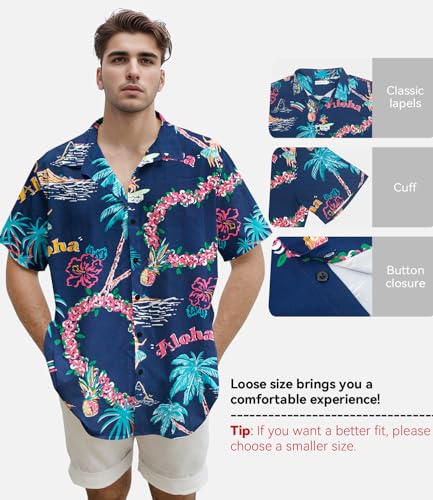 Image of Yoimira Hawaiian Shirts for Men, Print Mens Casual Short Sleeve Button Down Shirts Floral Aloha Beach Shirt