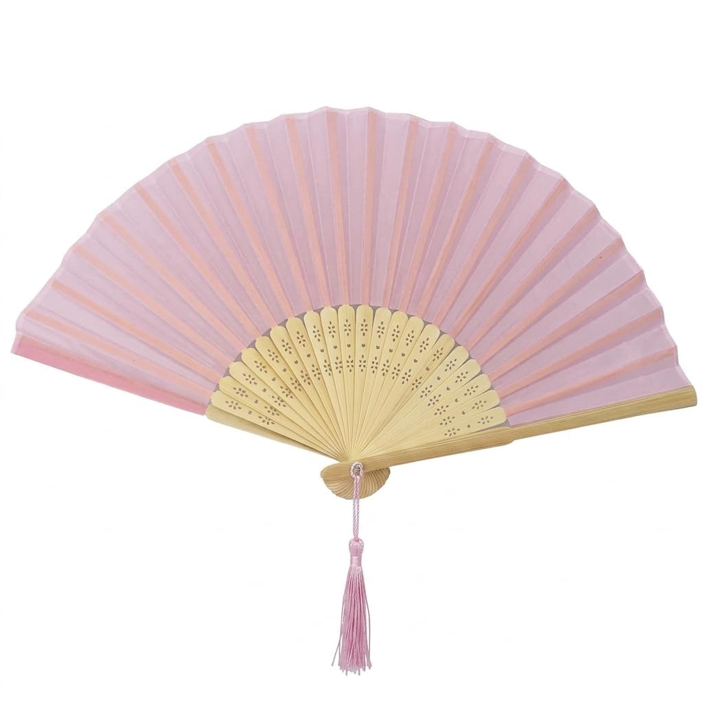 FANSOF.FANS Chinese Silk Folding Hand Fan – Bamboo Handheld Paper Fan Style with Tassel, Wedding Fans for Guests, Bridal Shower & Hen Party Favours, Vintage Japanese Fan Wedding Props & Party Decor