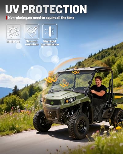 Image of StarknightMT Full Windshield Compatible with Gator XUV 550 560 560E 590E 590i 590M (Mid-Size Models), Scratch Proof Hard-coated Polycarbonate Clear Front Window,Used with Tops