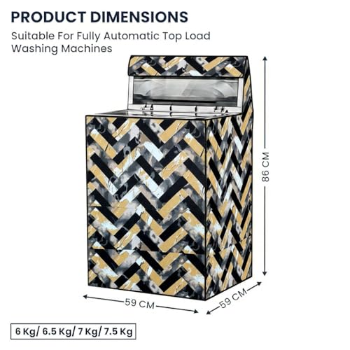 Image of Star Weaves Top Load Fully Automatic Washing Machine Cover for 6 kg, 6.5 kg, 7kg & 7.5 kg (Printed) | Waterproof & Dustproof Polyester Fabric with Zipper | Protection Cover | 59 x 59 x 86 cm
