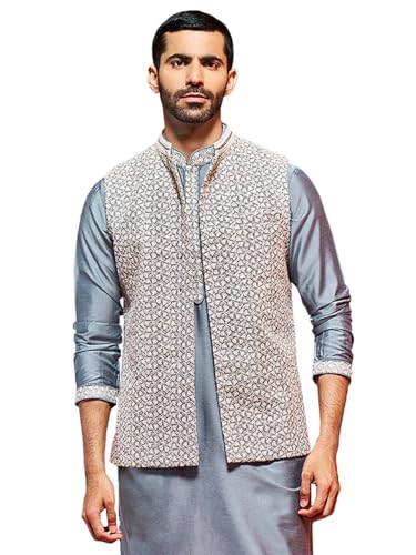 Veste Nehru pour homme indienne traditionnelle en georgette brodée pour fête de Navratri