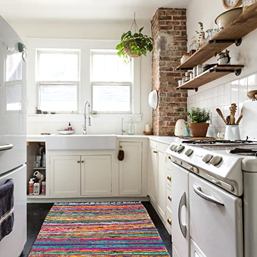 Eleet Eco Friendly 100% Recycled Cotton Chindi Rug - 3.5X6 Ft Hand Woven & Reversible For Living Room Kitchen Entry Runner (3.5X6 Feet, Multi Color Durrie) #TOP4