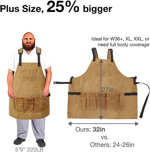 Miniatura 2 de Delantal de trabajo grande y alto de talla grande delantal de soldadura de cuero resistente al fuego, lona de madera y taller.