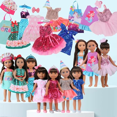 haveahug fit for 14 inches Girl Dolls Clothes for 14 Glitter Girl Wellie Wishers Baby Doll 10 Sets Clothes and Accessories (14 inch Doll Clothes)