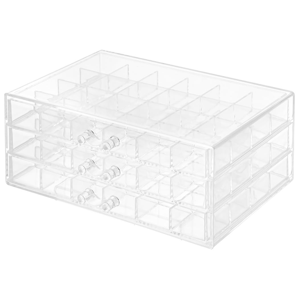 PONDON Pudełko do przechowywania biżuterii, 72 przegródki, etui do przechowywania z 3 szufladami, 3-warstwowe, akrylowe, przezroczyste, organizer na sztukę diamentową, tipsy, koraliki, kolczyki