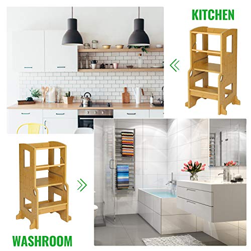 ADORNEVE Kitchen Helper Stool for Kids Height Adjustable Toddlers Stool Kids Stool (Nature)