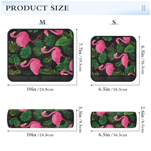 Image of Hot Pink Flamingos and Green Tropical Leaves Seat Belt Cover Pad 2 Pcs Soft Cute Seatbelt Covers Protector Support Head Neck Shoulder Strap for Car Seats High Chair Backpack for Adults Kids Wom