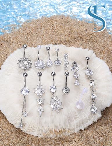 image for FIBO STEEL 14G Belly Button Rings Dangle 316L Stainless Steel Belly Ri