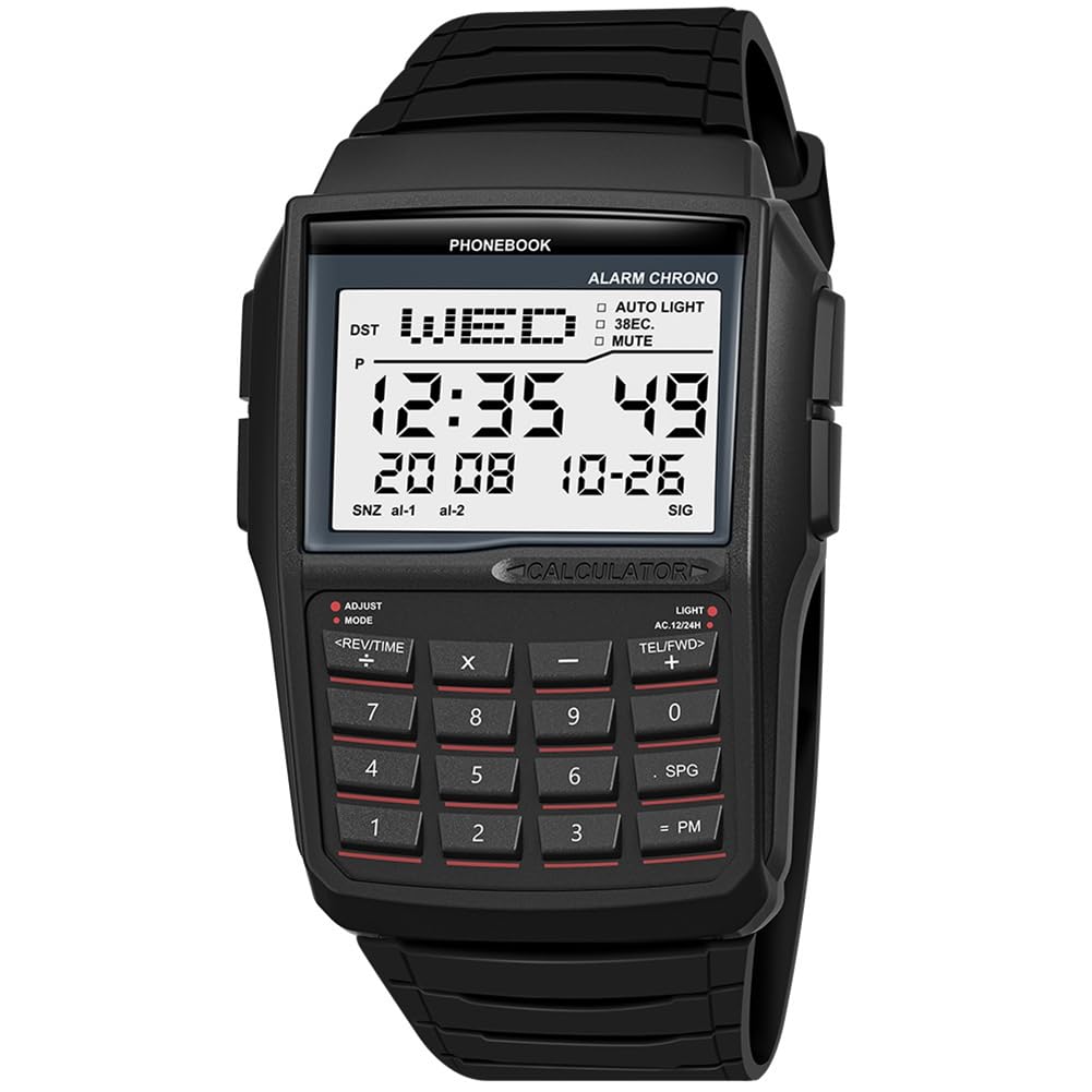 Orologio Digitale Multifunzione con Calcolatrice, Stile Computer, Resistente all'Acqua.