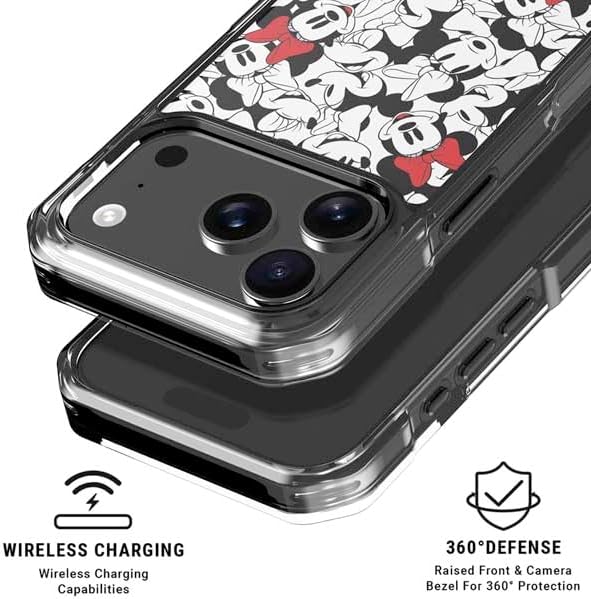 Skinit Clear Phone Case Compatible with iPhone 17 Pro Max - Officially Licensed Disney Minnie Mouse Red Color Pop Face Pattern Design