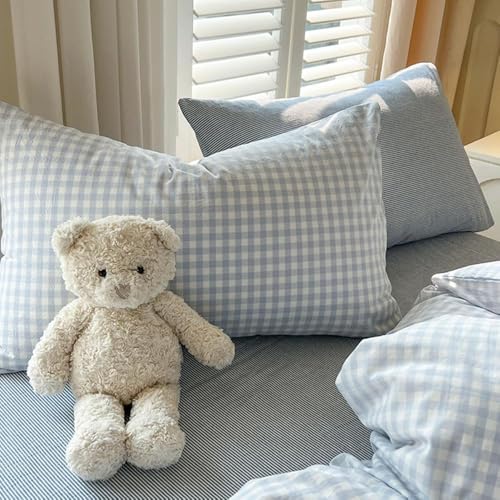 Image of Nayoroom Gingham Duvet Cover Oversized King Blue White Plaid Checkered Comforter Cover 3 Pcs Soft Breathable Washed Microfiber Grid Farmhouse Bedding Set with Pillow Shams