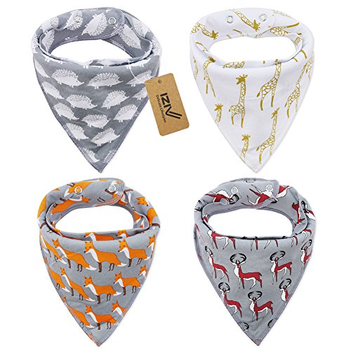 iZiv Lot de 4 Bavoirs Bébé Bandana Bavoir avec Boucle Réglable, Absorbent Coton Doublure 0-2 ans (Couleur-1)