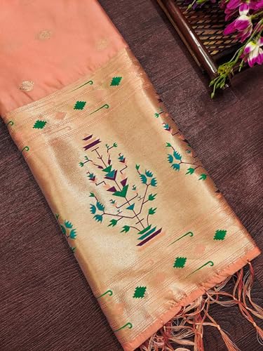 Image of DEVANGI Women's Woven Paithani Banarasi Silk Dupatta /Chunni For Women, Floral Print 1 Meter Wide and 2.3 Meter Length Printed Designer Dupatta /Chunni For Girls