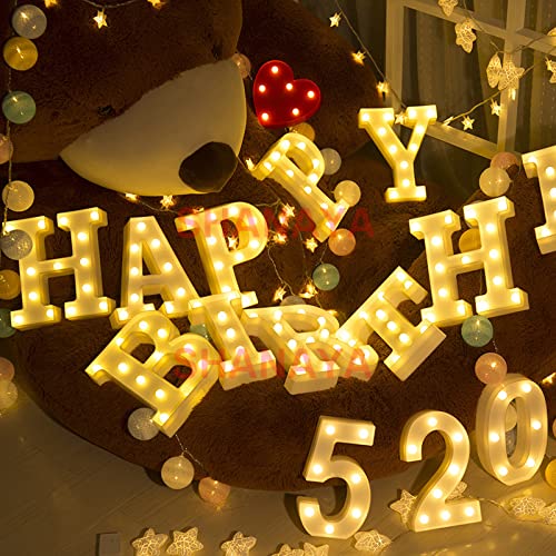 SHANAYA Alphabet LED Letter Lights Number Light Decorative Birthday Wedding Party Home Decor Light Up Plastic English Letters Standing Hanging A-Z for Party Wedding Festival (H) 3