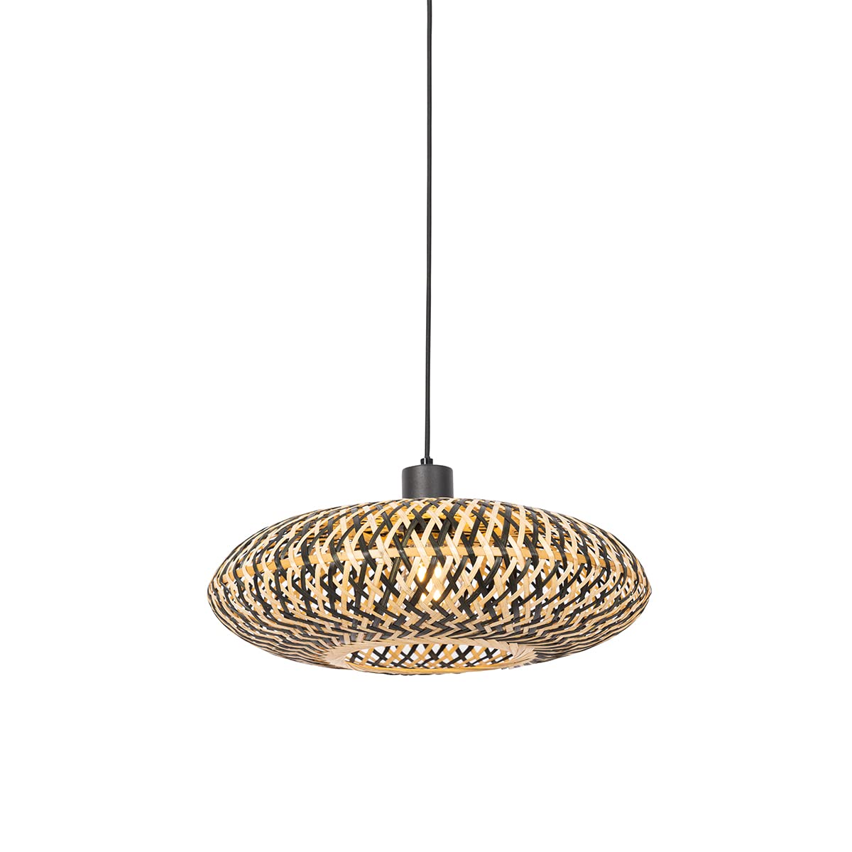 Qazqa Oriental Lámpara colgante oriental bambú negro 40 cm - Ostrava Bambú/Acero Redonda Adecuado para LED Max. 1 x 25 Watt