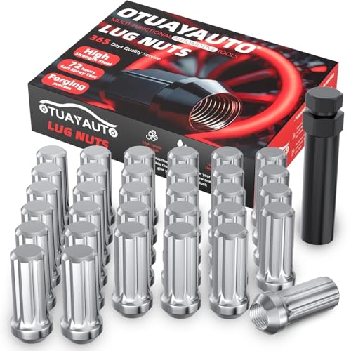 Image of OTUAYAUTO 9 /16-18 7 Spline Lug Nuts - Replacement for 1994-2011 Dodge Ram 2500 3500, 2002-2010 Ram 1500, 1988-1998 Ford F250 F350, 2004-2009 Durango, 32PCS Chrome Wheel Lug Nut with Socket Key