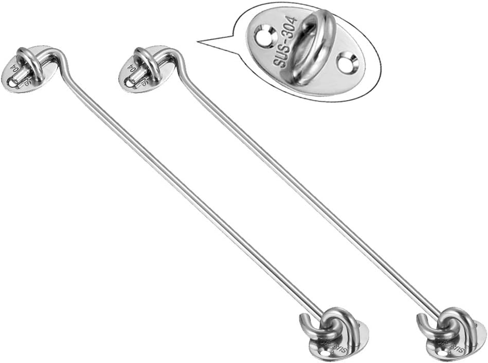 Cabin Hook【2PCS】SUS 304 Stainless Steel Eye Shed Gate Door Latch Silent Holder Window Brace (12 INCH)