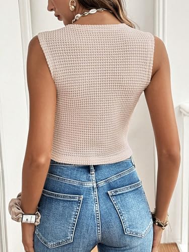 Image of GORGLITTER Women's Sleeveless Knit Sweater Vest Top Dressy Trendy Business Casual Button Up Work Blazer Vests Waistcoat Solid Apricot Medium