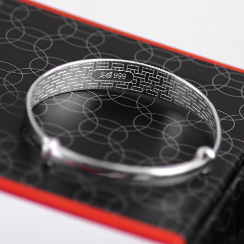 Women's 999 Solid Sterling Silver Chinese Adjustable Bangle Bracelet for Women, Ladies and Elder | Jewelry for Women | Sterling Silver Bangle4