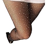 Hyperdim Sexy Jewelery Sparkly Diamond Fishnet Stockings High Waist Tights Shiny Rhinestone Sheer Pantyhose With Bling Crystals (Small Mesh Dazzling Black)