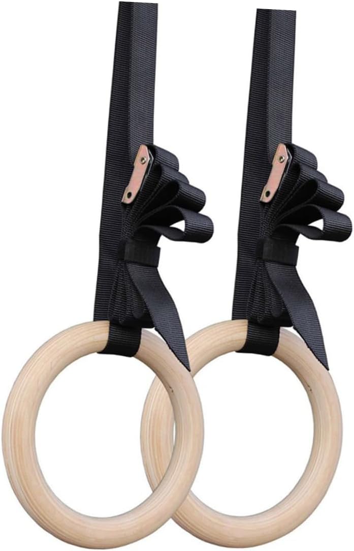 Fitness Rings Gymnastic Rings for Boys and Girls Adults Adjustable Straps Wood Gymnastics