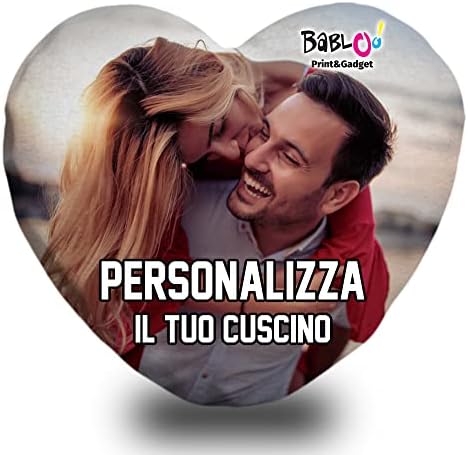 Babloo Cuscino a Cuore con Imbottitura Personalizzato con Foto, L...
