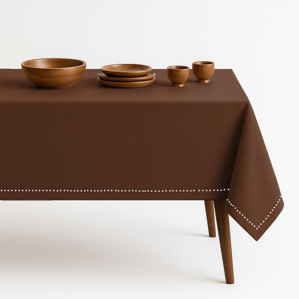 Brown Cotton Tablecloth, Table Cover 60x102 Inch, Fits 8-10 Seats, Soft, Durable, Washable, Wrinkle Resistant, Rectangle Table Cloth for Dining, Holiday Gatherings, Dinner, Weddings Brown 102" x 60" (Rectangular)