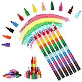 Wachsmalstifte Buntstifte Stapelbare Buntstifte kinder Farbwechsel malstifte set 12 Farben malstifte für kinder oder ostergeschenke für Stifte Kinder Mitgebsel kindergeburtstag, 6 Stück