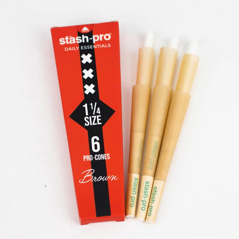 Image of Stash-Pro Pre Rolled Cones Slow Burning GMO-Free Unbleached Natural Brown Paper with Natural Arabic Gum King Size (144 Count, Brown, 84 MM)