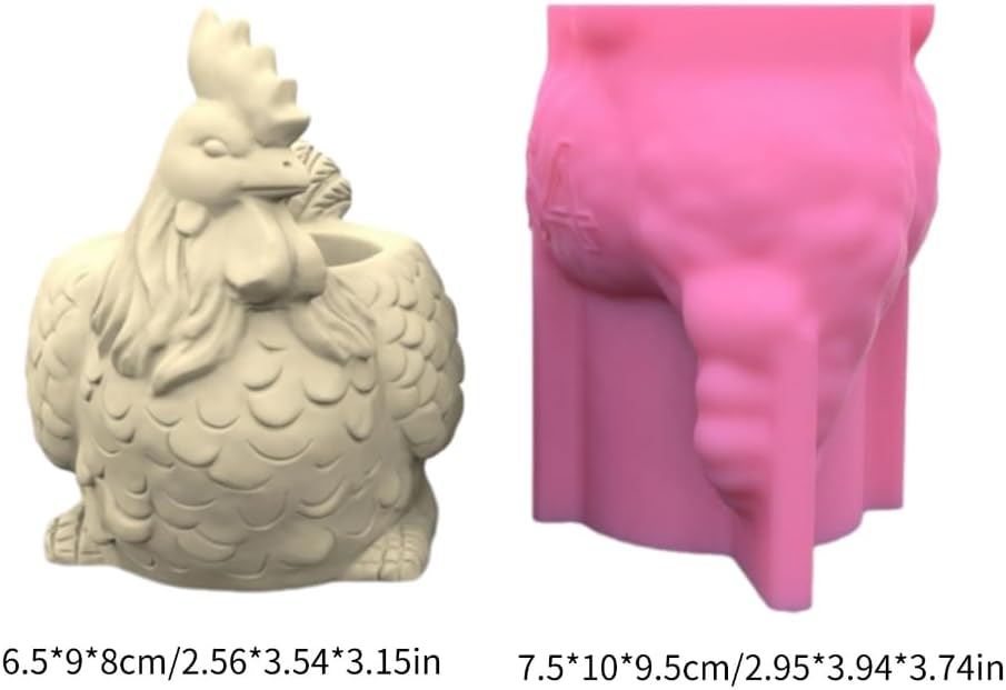 Silicone Flower Pot Mold – Chicken Shaped Planter Mold, Unique Rooster Design for Concrete Resin Clay, Garden Home Decor Gift Making, Long-Lasting Reusable