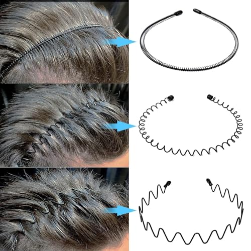 Hanyousheng Pack of 6 Metal Headbands, Black Wave Metal Headband, Unisex Multi-Style Hair Bands for Men and Women, for Outdoor Sports Yoga