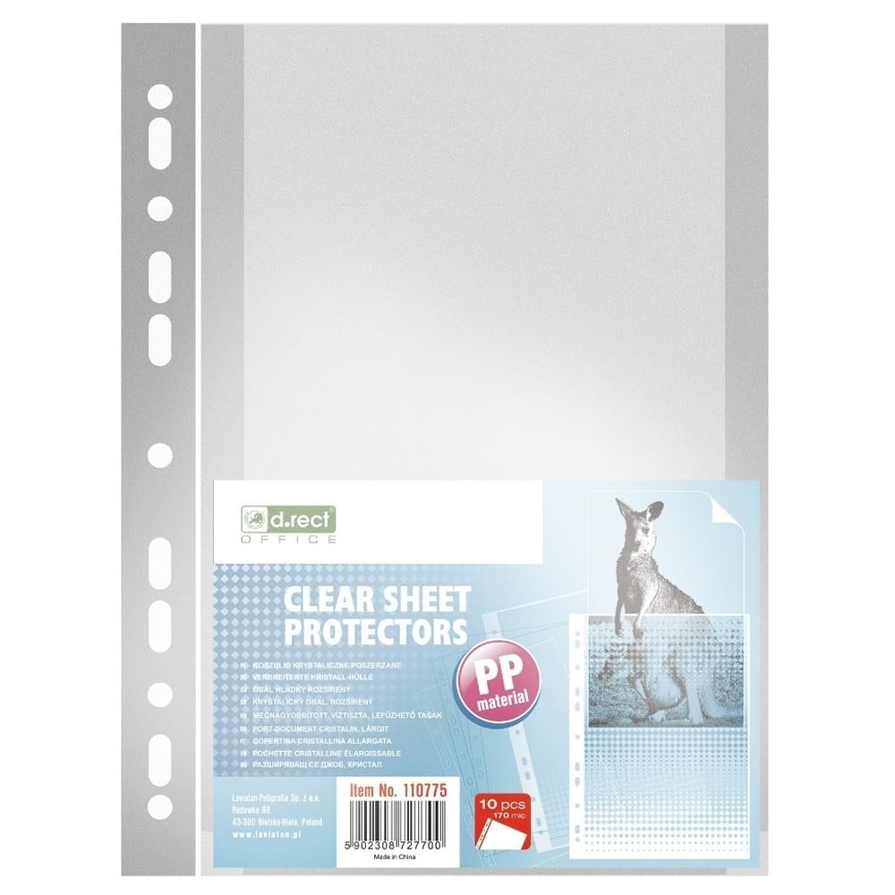 D.RECT 10 Pieces Wide Punched Pockets - Plastic Sleeves - Polly Pockets 170 µm/mic/Micron Thickness: 0.17 mm - Plastic Wallets 238x305 mm, Crystal Clear