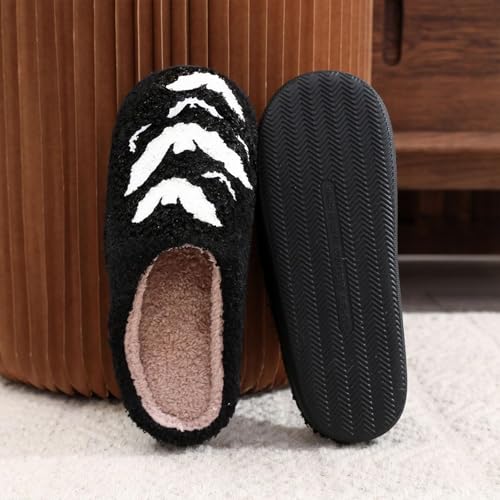 Image of Womens Mens House Slippers Retro Comfy Warm Plush Slip on Fluffy Memory Foam Home Sippers for Winter Indoor Outdoor