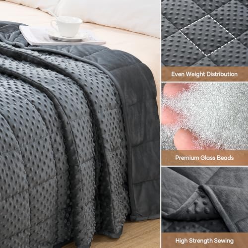 Image of Wemore Minky Dot Weighted Blanket for Adults Queen Size 15 lb, Soft Heavy Blanket for Stress Relief and Sleep Promotion, Breathable Blanket for All-Season with Glass Beads, Dark Grey 60 x 80 inches