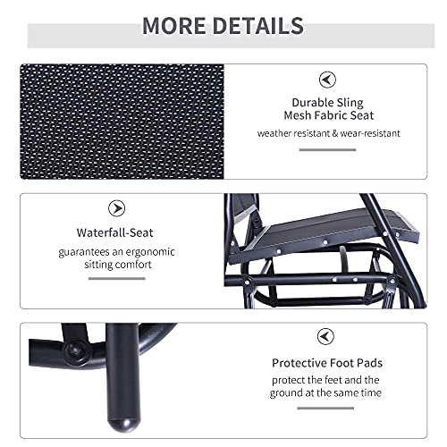 Outsunny Patio Double Glider Outdoor Steel Sling Fabric Gliding Bench Garden Swing Chair Heavy-Duty Porch Rocker Garden Loveseat Black - Image 6