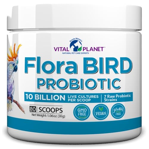 Vital Planet - Flora Bird Probiotic Powder Supplement with 10 Billion Cultures and 7 Diverse Strains, High Potency Probiotics for All Birds for Avian Digestive and Immune Support 80 Scoops 1.06 oz