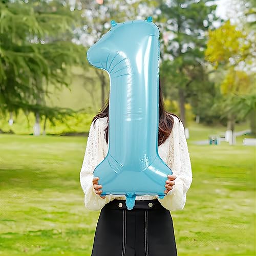 Image of 40 Inch Light Blue Number Balloons, Helium Mylar Foil for Birthdays, Number 1 Balloon for Party Decorations, Wedding, Boy Baby Shower
