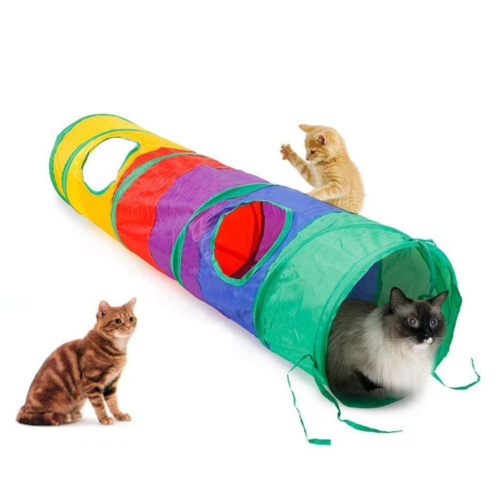 Cat Tunnel Pet Tube with Plush Ball Collapsible Puzzle Game Kitten Interactive Toy Room for Training with Fun Balls and Two peek-a-Boo Holes