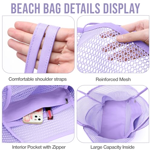 Image of KPX Beach Bag with Mini Pocket, Beach Tote Bags for Women Large Foldable Mesh Swimming Pool Travel Bags - Sandproof