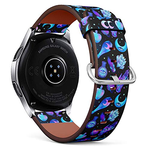 S-Type Replacement Leather Strap Printing Wristbands Compatible with Samsung Galaxy Watch 42mm 46mm Watch Band - Moon, Crystals, Saturn, Alchemy and Vintage Science